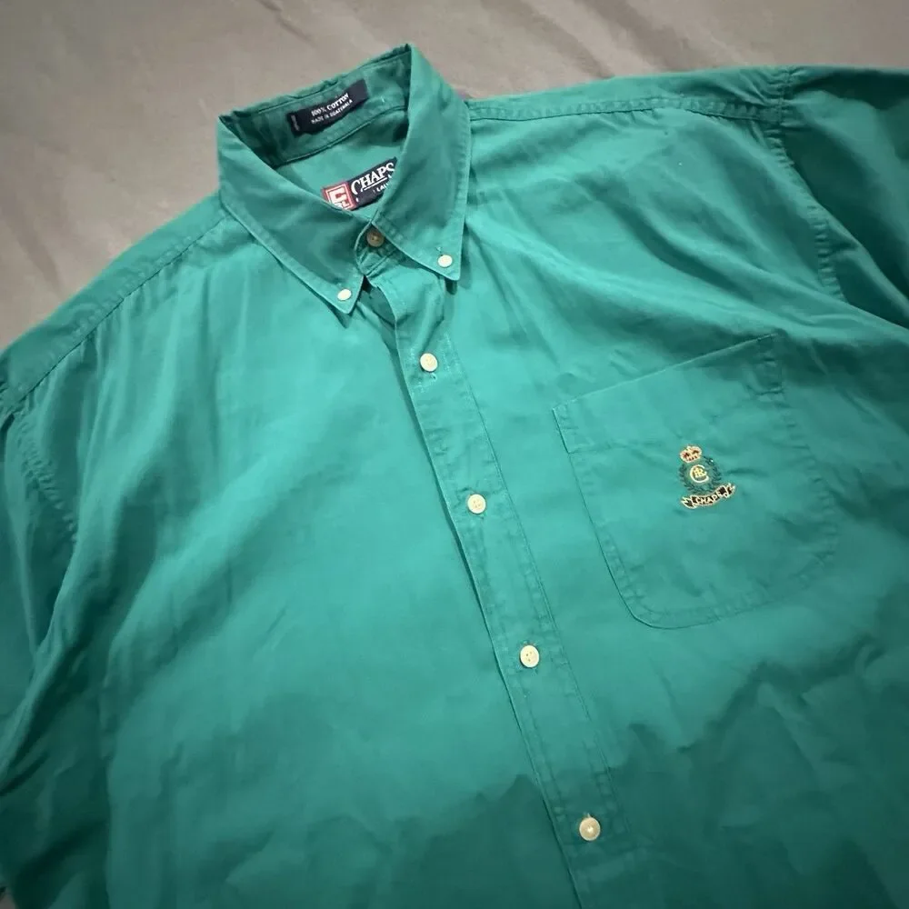 Vintage 90s Chaps Ralph Lauren Shirt Mens L Crest Crown Logo Short Sleeve Green